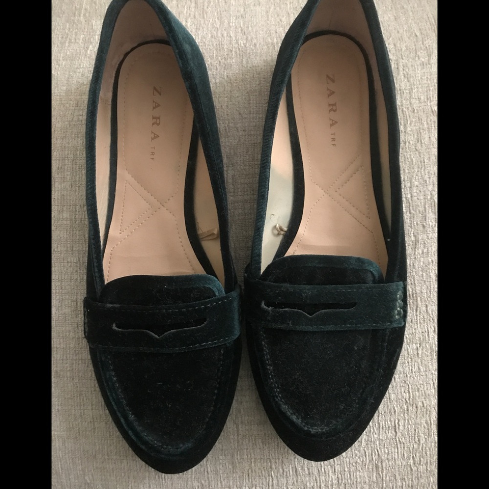 Zara TRF Deep Green Flats Size 40